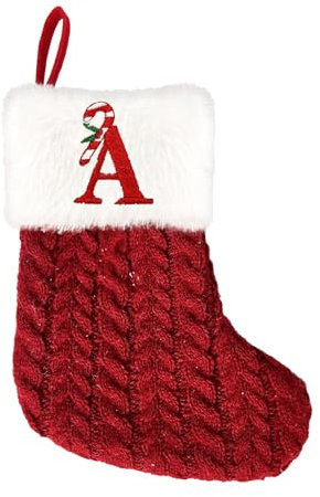 Weihnachtsstrümpfe mit Buchstaben Weihnachtssocke 20 cm Bestickter Nikolausstrumpf Christmas Stockings Nikolausstiefel Nikolaussocken zum Befüllen & Aufhängen für Süßigkeiten
