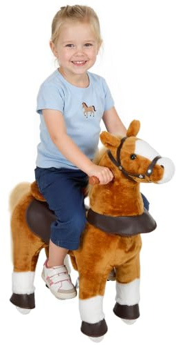 AIYAPLAY Cheval à Monter pour Enfant Selle surélevée 60 kg Marron | Cheval à roulettes, Effet Sonore, pour Enfants de 3 à 5 Ans