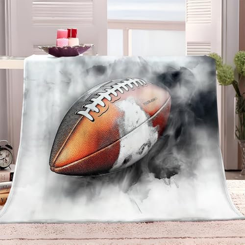 American Football, rökgrå, fluffig gosig filt, mjuk flanell, soffpläd med grå, tvättbar filt för barn, pojkar och vuxna, varmt överkast 70 x 100 cm