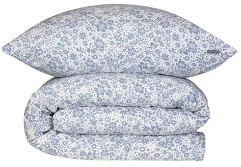 Schiesser Bettwäscheset Flower | 2-teilig | Floral | Renforcé | 100% Baumwolle | Oeko-Tex Zertifiziert | Reißverschluss | 135x200cm + 80x80cm | Hellblau