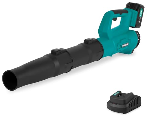 VONROC Bladblåsare batteri 20 V [axial design] – lufthastighet 129 kmh – blåseffekt 7 m³– inkl. 4 Ah batteri och laddare | ny modell
