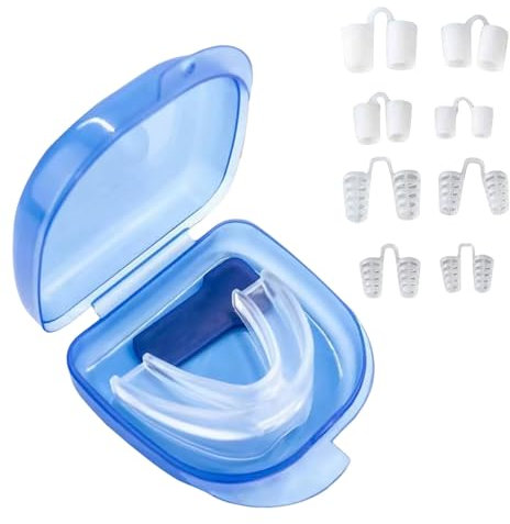 TOEECY 12 Pièces Kit Anti Ronflement Protège Dents Gouttière Dentaire Anti Bruxisme Orthèse Nocturne Dilatateur Nasal Boîte Rangement