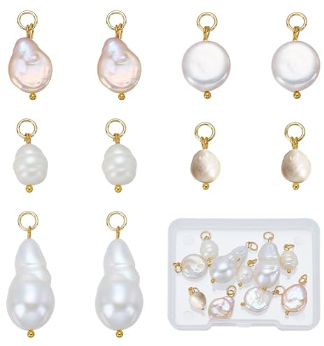 WADORN 10 pz. Ciondoli In Perle D'Acqua Dolce, 5 stili, Perle Irregolari Naturali Coltivate, con Accessori Ad Anello In Ottone per Orecchini Pendenti, Collane, Bracciali, Forniture per Gioielli.