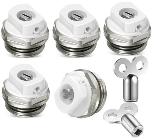 5 Stück Heizkörper Entlüftungsventile，1/2 Zoll Vernickelt Messing Heizkörper Entlüftungsventile mit 2 Entlüftungsschlüssel, Heizkörper Heizungsventil