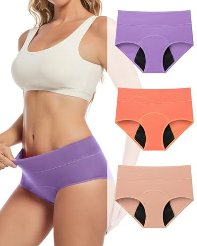 Gladbecke Mutande Mestruali Donna in Cotone Assorbenti Slip Donna Ciclo Protettive Intima Flusso Abbondante Mestruale, 3 Pezzi, Toni Chiari, XL