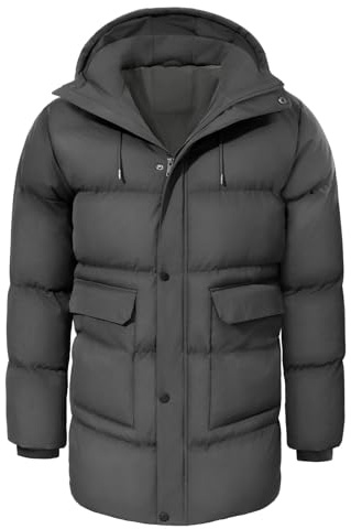 heekpek Giubbotto Invernale Uomo Cappotto con Cappuccio Idrorepellente Lungo Giacca Imbottito in cotone Giacconi Invernali Parka da Sci Snowboard Trekking, Grigio scuro, L