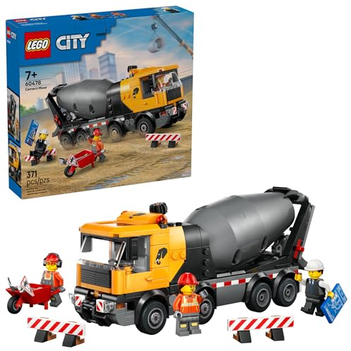 LEGO City Cement Mixer Truck Building Toy for Boys & Girls, Ages 7+ - Pretend Play Construction Toy W/Rotating Drum & 3 Worker Minifigures - Gift Idea for Birthdays - 60478