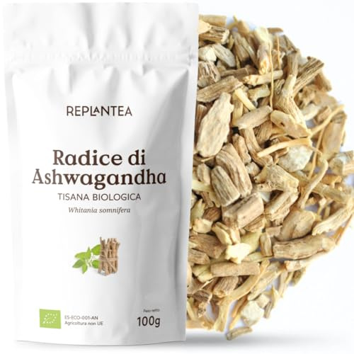 REPLANTEA Infuso di Radice di Ashwagandha Biologica 100g | Tè Adattogeno per Stress e Ansia | Aiuto Naturale per il Rilassamento e il Sonno | Withania Somnifera Sfusa