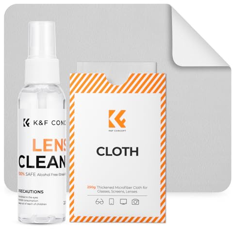 K&F CONCEPT Lens Cleaner Spray Kit | 60ML Glasses Cleaner x1 + Microfiber Cleaning Cloth x1 | Lens and Screen Cleaning Kit | Alcohol Free Eyeglasses, Camera, VR/AR Headset, and Screen Cleaning