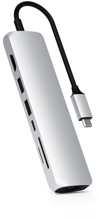 SATECHI USB-C Hub 7-in-1 Multiport Adaptor with 4K@60Hz HDMI, 60W USB-C PD Charging, 2X USB-A 5Gbps Data Ports, Ethernet, Micro/SD Card Reader, for MacBook Air & Pro, Windows – Silver