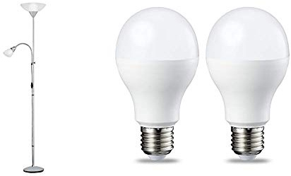 Reality Erzwo - Lámpara de pie con interruptor de cable y pie. + Amazon Basics Bombilla LED Esférica E27, 14W (equivalente a 100W), Blanco Cálido - 2 unidades