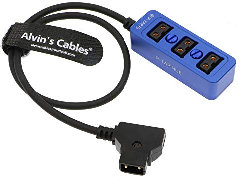 Alvin's Cables D-Tap-Splitter P-Tap HUB-Kabel Dtap-Stecker auf DREI Anschlüsse D-Tap-Buchse Splitterkabel mit Schraubgewinde für ARRI RED Z CAM-Kameras TILTA Steadicam IDX V-Mount Batterie-Blau