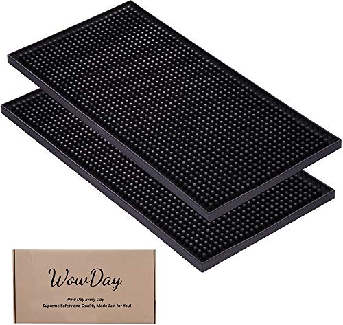 Bar Mat for Cocktail and Coffee Bar 6 x 12 Rubber Bar Service Spill Mat for Cocktail Bartender Coffee Bar or Countertop Mats Glass Drying Mat (Black)