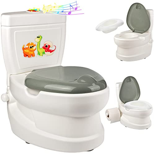 alles-meine.de GmbH Kindertoilette Spülgeräusch + Licht Effekt - Wasserspülung Modell wählbar Töpfchen/Nachttopf/Babytopf - mit Deckel - weiß - Musik - Toilettentrainer..