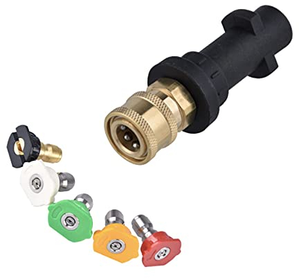 YUET Pressure Washer Adapter Accessories for Karcher K2 K3 K4 K5 K6 K7 Kärcher Handgun,1/4'' Quick Connect Female Fitting,with 5 Power Nozzle Tips Multiple Degrees, 2.5 GPM 3000 PSI