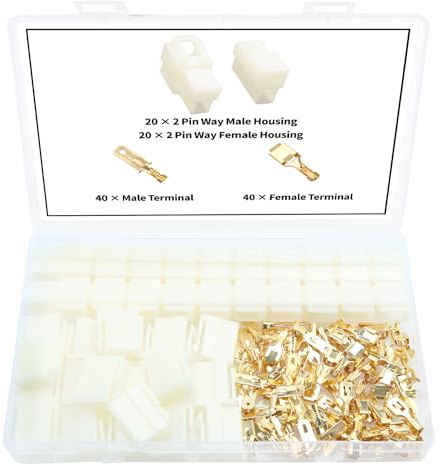 YIXISI 120 PCS 6.3mm 2 Pin Automotive Electrical Wire Connectors Kit, Male/Female Wire Connector Housing and Pin Header Crimp Wire Terminals, for Motorcycle, Bike, Car, Boats