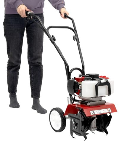 2-Takt 52CC 2,3 PS Benzin Gartenfräse Motorhacke Radantrieb Ackerfräse Bodenfräse Kultivator Einzylinder-Ottomotor für Pflügen, Wenden, Furchenziehen