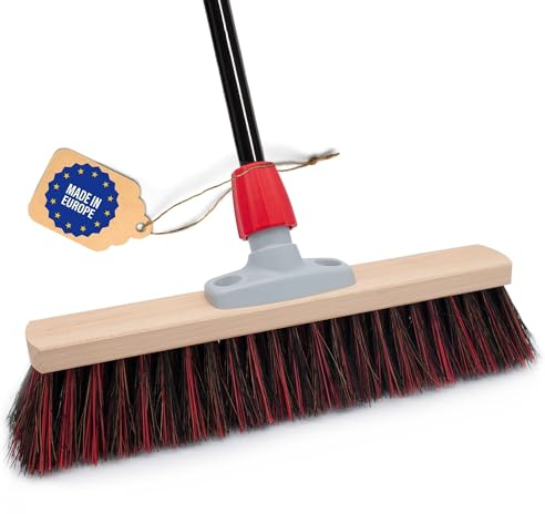 Novaliv Balai de rue avec manche - 40 cm - Poils Arenga-Elaston - Idéal comme balai d'extérieur - Balai de jardin avec manche - Poils durs - Balai de terrasse - Balai d'écurie - Balai industriel -