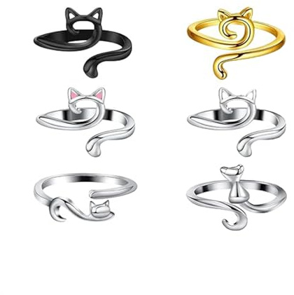 GOWTX 6Pcs Cute Cat Yarn Tension Ring, Adjustable Knitting Crochet Loops, Faster Knitting Thimbles Holders Accessories, Knitted Crochet Loop Rings, Crochet Rings for Mother Grandma Gifts