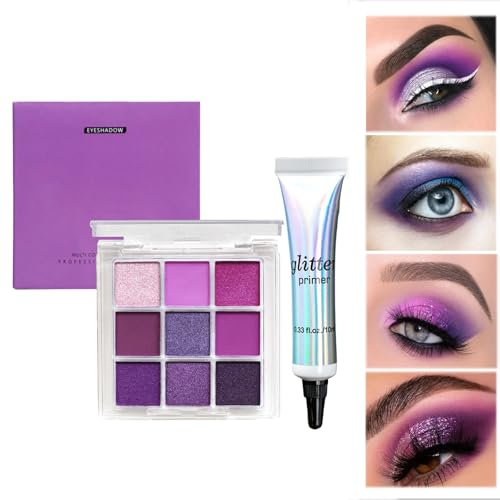 Palette Ombretti 9 Colori Matte E Glitter, Waterproof, Sfumatura Matte Scintillante, Ombretto Altamente Pigmentato, Palette Trucco Occhi (Viola, 1)