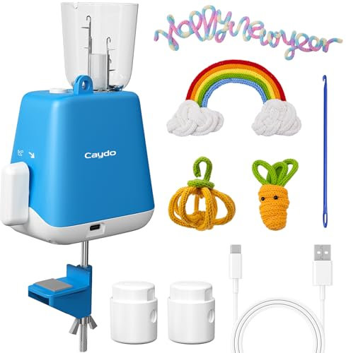 Caydo Tricotin Automático, Eléctrico Maquina de Tricotin, Mini Molino de Tejer, Regalo Perfecto DIY Máquina de Ganchillo para Adultos y Niños, Patente(Azul)