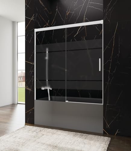 ALLSTONE BASIC - Pannello doccia anteriore | vetro sicurezza 6 mm | divisorio vasca pieghevole | profili alluminio | divisorio vasca scorrevole | misure da 152 a 182 cm (trasparente - bianco, 140-145)