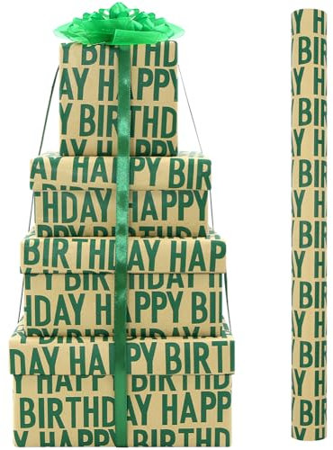 Geburtstags-Geschenkpapierrolle für Jungen Mädchen Kinder, Kraft Grünes Happy Birthday Geschenkpapier – 1 Mini-Rolle 43x300 cm pro Rolle – Geschenkpapier für Geburtstag, Feiertage, Partys, Babypartys