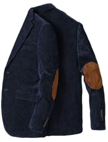 Stillluxury Veste en velours à patch au coude pour homme, veste de sport décontractée à revers à simple boutonnage, veste de mariage, bleu marine, 4XL