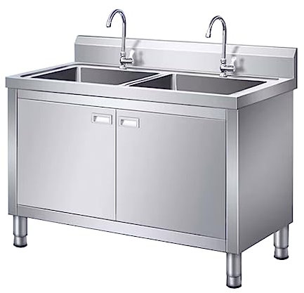 Mobile lavello in acciaio inox commerciale/industriale a doppia fessura, cucina indipendente e lavandino, 2 scomparti, lavandini in acciaio inossidabile (120 cm)