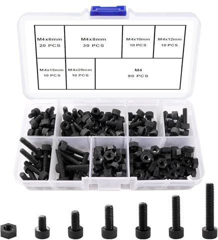 Lyeteung 90 Sets 6 Sizes M4 Nylon Plastic Screws and Nuts Kit, Nylon Socket Cap Screws, Plastic Hex Nuts, for Fastening, Black