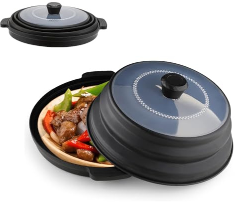 ILVRX Multifunktionale Mikrowellenabdeckung 27cm | Faltbare Frischehaube mit Boden für Obst, Gemüse & Mikrowellengerichte | Heizbarer Mikrowellendeckel