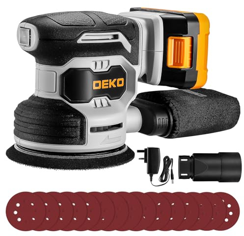 DEKOPRO 20V Cordless Sander,Cordless Random Orbital Sander,6000-13000RPM, 125mm Sander with 15Pcs Sandpapers & Dust Extraction for Sanding Wood, DIY, Home Improvements(2.0Ah Battery Included)