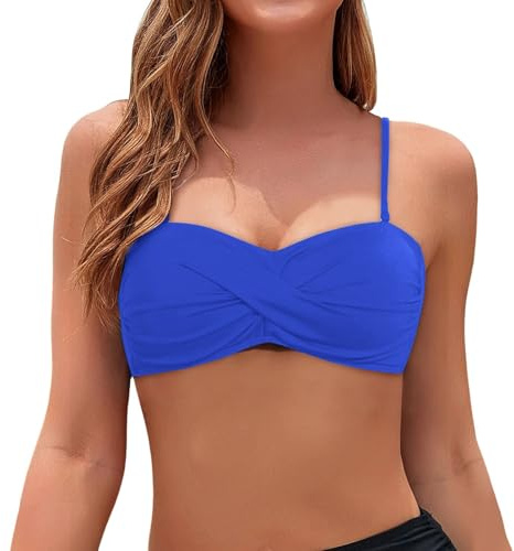Bikini Reggiseno a Fascia Costume Bagno Top Donna Top Bikini Push Up Sexy Costume da Bagno Reggiseno Mare con Spalline Spaghetti Removable Costumi da Bagno Reggiseni Tinta Unita Spiaggia Bikini Nero