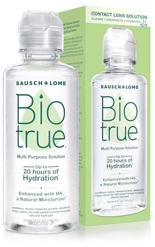 Biotrue Contact Solution, Multi-Purpose Lens Solution for Soft Lenses, Cleans, Disinfects, Removes Protein Build-Up, Dirt & Debris, Hydrates, Stores & Conditions Contacts, 4 Fl Oz (Pack of 1)