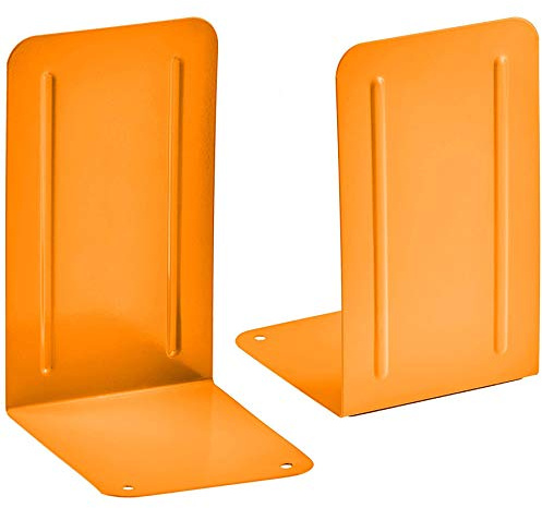 Acrimet Steel Metal Bookends for Shelves, Heavy Duty, for Large Books, 6 7/8 Tall X 4 Wide X 4 1/2 Deep, Orange Citrus Colored, 1 Pair