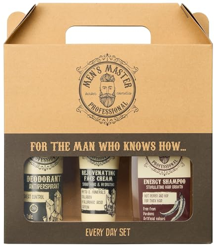 Men's Master Set Regalo Uomo 3 Unità | Every Day Set | Deodorante Antitraspirante | Crema Rigenerante Viso Antirughe | Shampoo Stimolante Capillare per Uomo | Cura del Viso Maschile | Senza Parabeni
