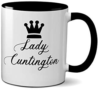Lady Cuntington mugg – gåva kraftfullt handtag diskmaskin och mikrovågsugn säker keramik 3,25 dl nyhet kontor födelsedag jul kaffe gåva tekopp present (svart handtag)