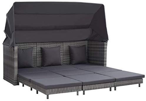 Tidyard Ausziehbares 3-Sitzer-Garten-Schlafsofa Mit Dach, Sofa Sonnenliege Gartenliege Sofa Liege Gartensofa Gartenbank Gartenmöbel Mit 1 x Schlafsofa mit Dach,4 x Rückenkissen,9 x Sitzpolster
