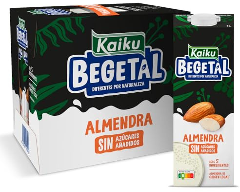 KAIKU BEGETAL - Bebida de Almendra Pack 6 x 1 L, 100% Vegetal, Sin Azúcares Añadidos, Vegana y Sin Gluten, Baja en Calorías, Sabor Suave, Alternativa a la Leche, Ideal para Café, Cereales y Recetas