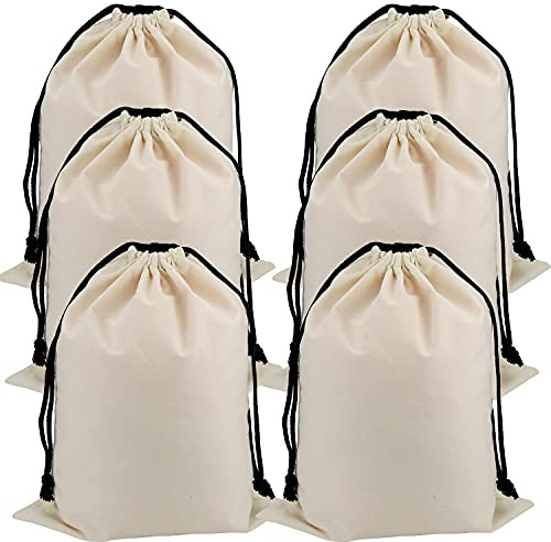 Lot de 6 sacs de rangement en coton transparent avec cordon de serrage, taille M x 6, sac à chaussures, Chanvre., L, Taille S