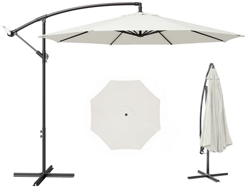 Outsunny Parasol Excéntrico Ø 295 cm Ángulo Ajustable Base Cruzada Crema
