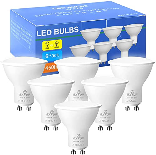 EX UP Lampadine Led Gu10 Spotlight Luce Naturale, 6w Risparomio Energetico Faretto, 450lm Equivalenti Alogene 40w, Angolo Fascio 120-160 Lampadina, Nessun Sfarfallio,Non Dimmerabile Confezione da 6