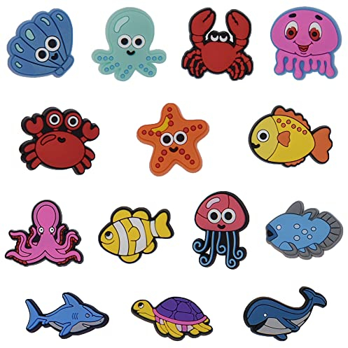 Niuhong 28 PCS Schuh Charm Kinder Schuhe Charms Verzierungen Karikatur Kinder Charme Schuh Dekoration PVC Schuh Anhänger Niedliche Armband Clog Schuhe Party Geburtstag Geschenke (Wasserlebewesen)