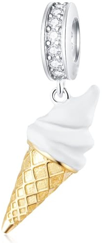 Cono gelato ciondolano Charms Dangle fit Bracciale estivo tropicale Pandora, 925 Sterling Silver Smalto Gelato Ciondolo Dolce Dessert Cibo Perline, regali per neonato/ragazza/migliori amici/sorella