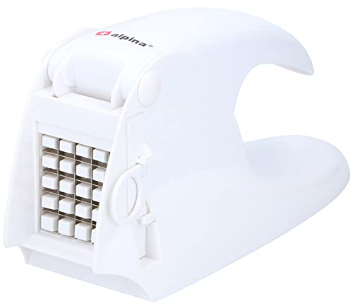 BAKAJI Tagliapatate per Patatine Stick, Taglia Patate Manuale Lame in Acciaio Inossidabile, Affettaverdure a Bastoncino con Leva a Mano, Griglia Rimovibile, Sminuzzapatate Bianco Impugnatura Comoda