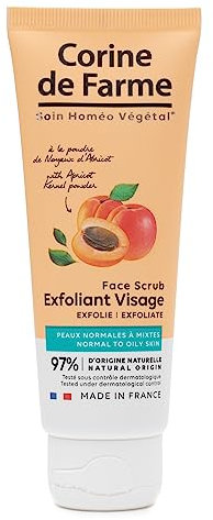 Corine de Farme - Esfoliante viso in polvere di noci di albicocca - Pelle morbida e nitida - Pelle normale a mista - 97% di ingredienti di origine naturale - Cura di fabbricazione francese - 75 ml
