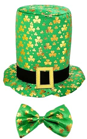 Qpout St Patrick's Day-hatt, irländsk grön pixiehatt Shamrock slips Saint Patrick's Day-hatt rosett, St Patrick's Day cowboyhatt topphatt