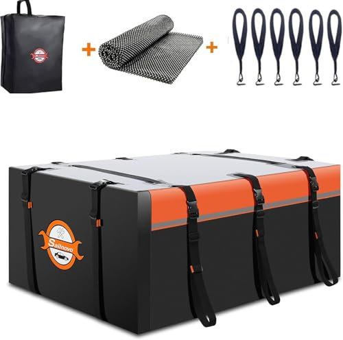 Sailnovo Roof Bag Box Soft-Shell Carrier 21 Cubic Feet with Anti-slip Mat + 6 Door Hooks, Waterproof PVC Car Roof Bag Roof Boxes Fit Car with/without Luggage Rack, Black
