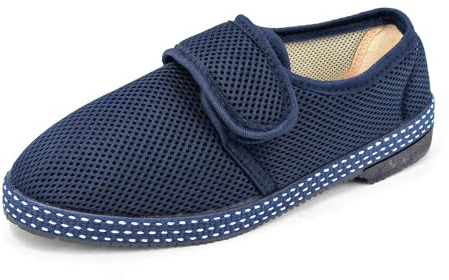 JOMIX Chaussons Diabétiques Homme avec Scratch Pantoufles Orthopediques Réglable Chaussons Homme Confortable (Marine, 43)