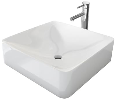 EMKE Lavabo de encimera, 40 x 40 x 12 cm, pequeño lavabo para invitados, lavabo de baño, lavabo de cerámica, lavabo cuadrado, color blanco